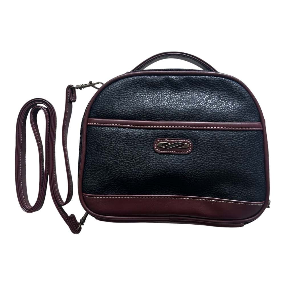 Vintage Two-Tone Black and Burgundy Faux Leather Crossbody Bag